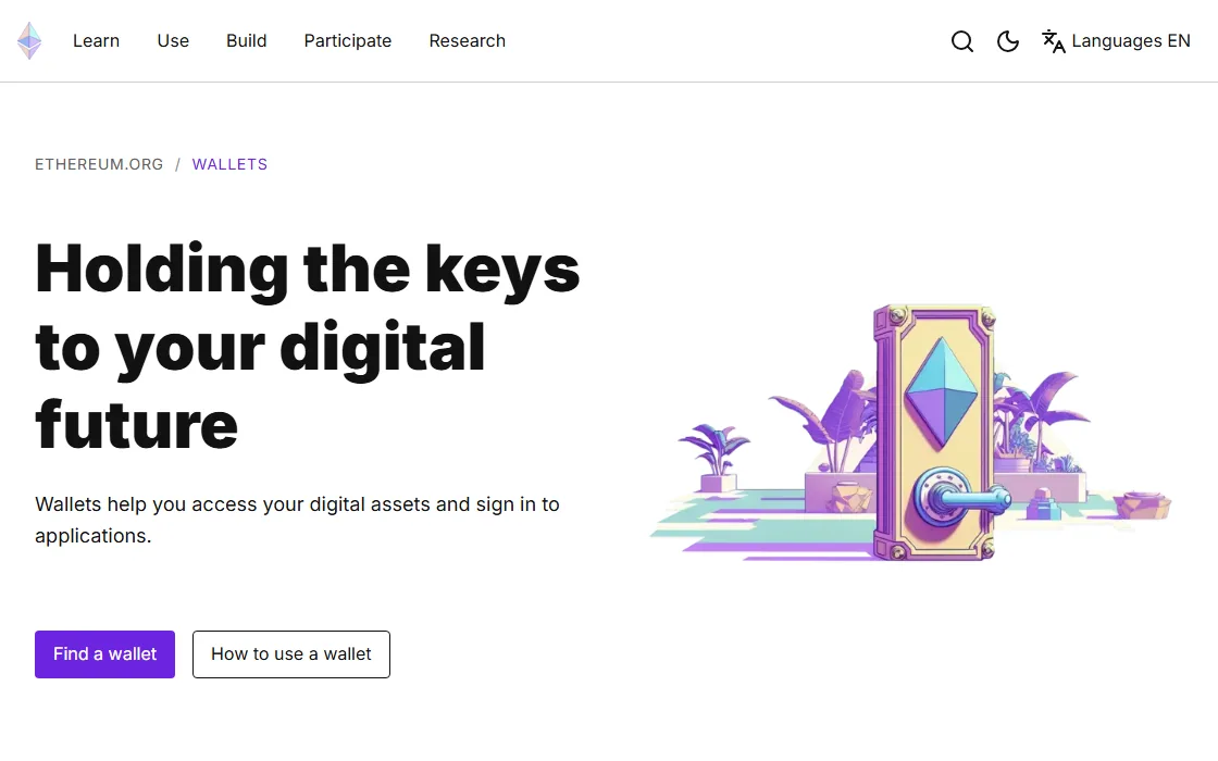 Ethereum.org Wallets page explaining access to digital assets and wallet use