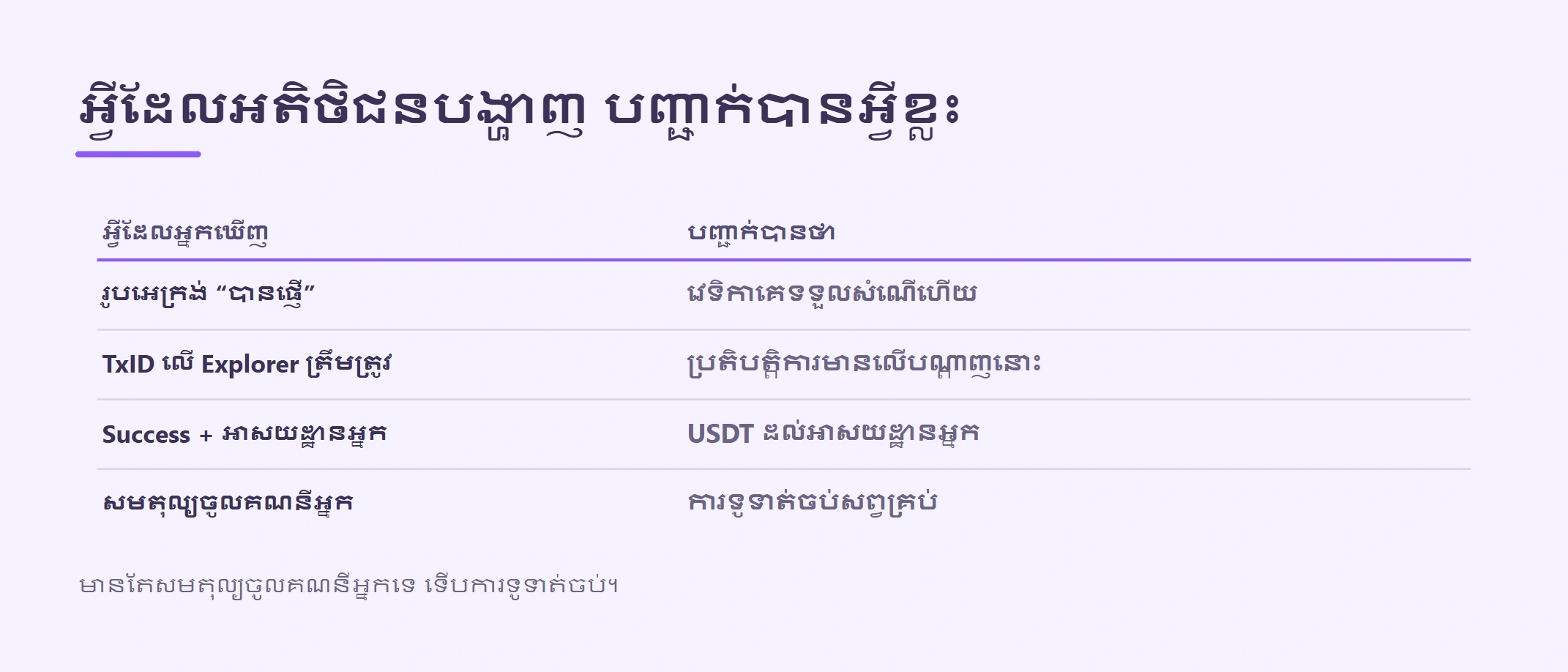 អតិថិជនថាបង់ហើយ តែ USDT មិនទាន់ចូល? ពិនិត្យតាម TxID