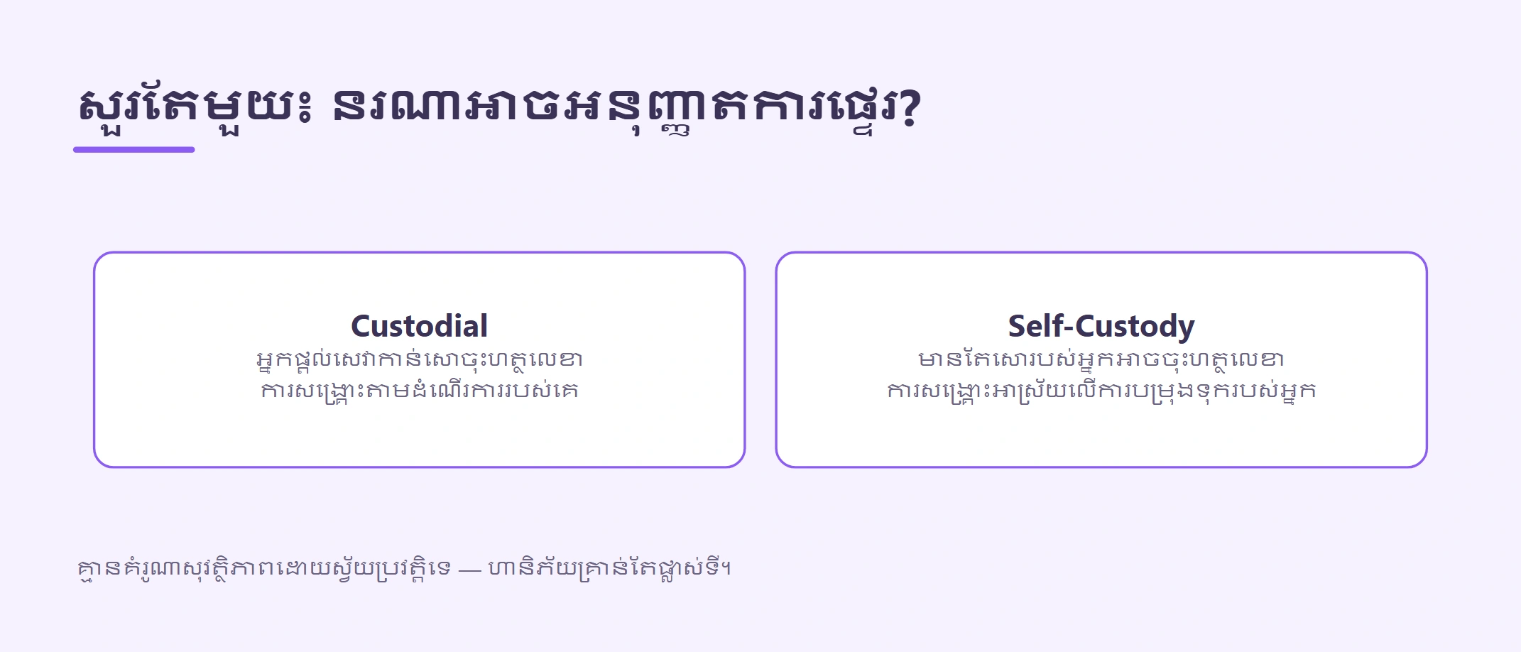 កាបូប Custodial និង Self-Custody ខុសគ្នាយ៉ាងណា?